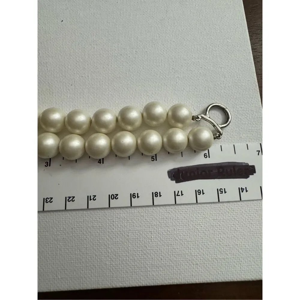 90's Vintage‎ Womens Chunky White Beaded Pearl Tone Tiered Layered Bracelet Y2K